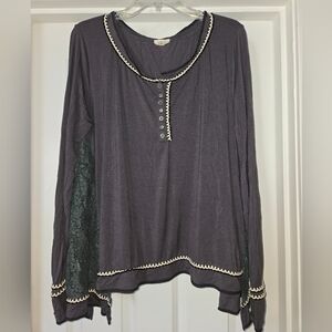 POL Charcoal Long Sleeve Top with Lace Trim